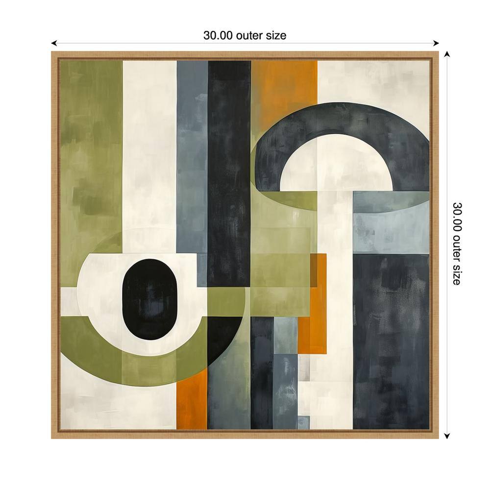 Sage Green and Orange Geometric Abstract Framed Canvas Wall Art 30"x30"