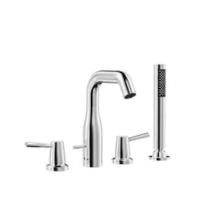 Modern 2-Handle Deck-Mount Roman Tub Faucet with Handshower in Chrome