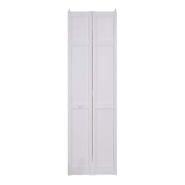 Pinecroft 24 in. x 80 in. Seabrooke Shaker Style White Hollow Core PVC Vinyl Bi-fold Door With Hardware