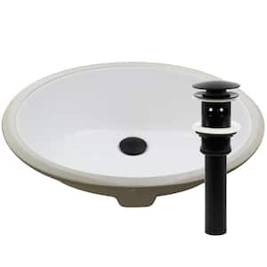 19.5 in. Oval Undermount Porcelain Bathroom Sink in White with Overflow Drain in Matte Black
