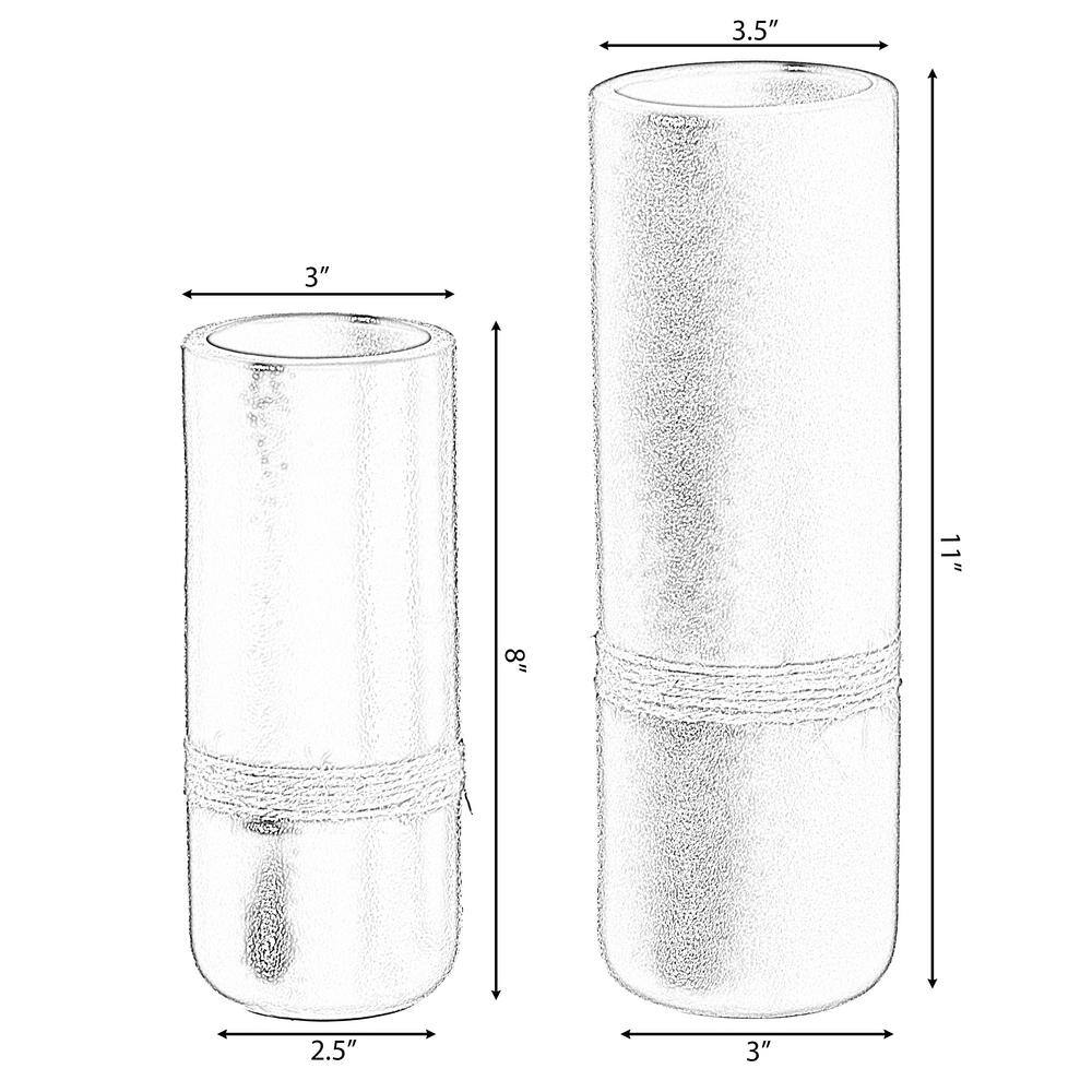 Tiny White Ceramic Cylinder Table Vase Set with Twisted Cord Trim