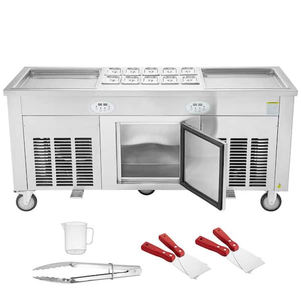 Fried Ice Cream Roll Machine 2-Piece 17.7 x 17.7 in. Square Pans Stainless Steel Silver Dessert Specialty Appliance