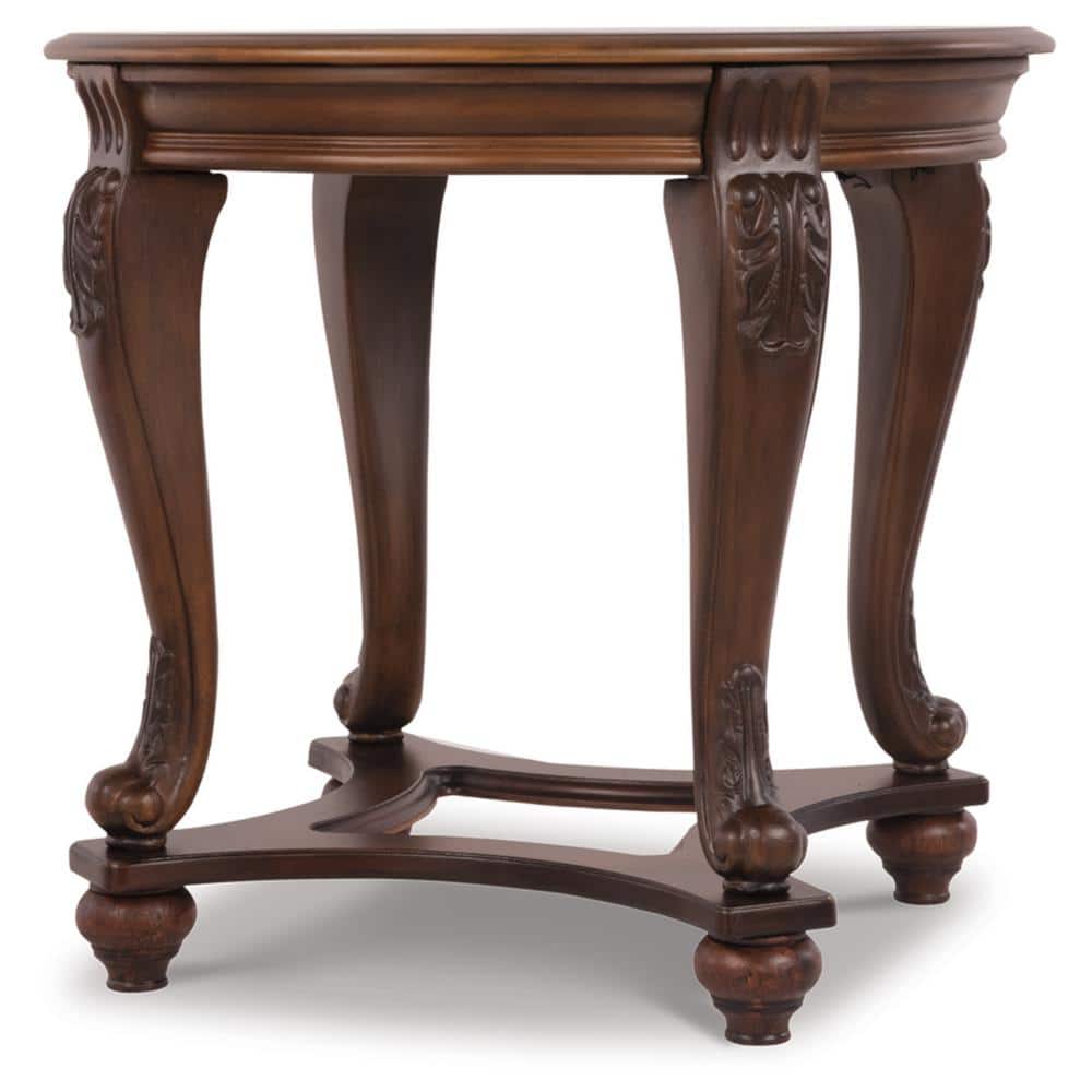 Round Dark Brown Wood and Glass End Table