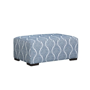 Classic Paprika Blue and White Pring Polyester Rectangular Ottoman