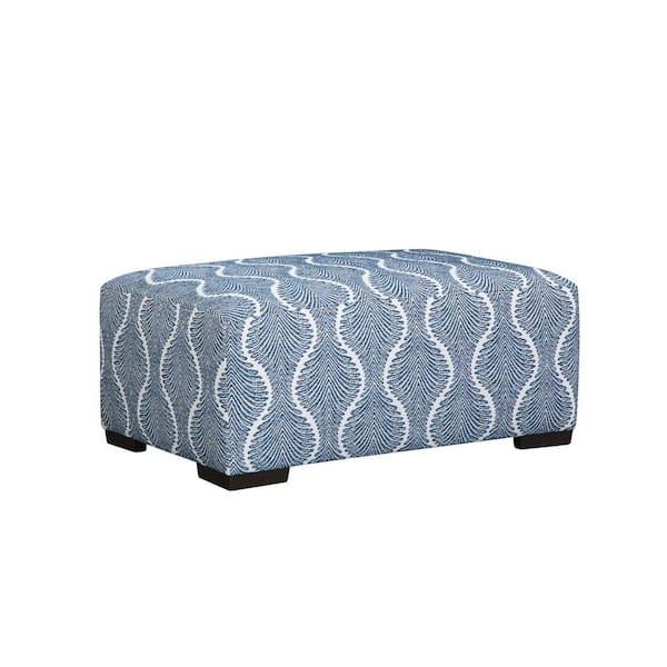 American Furniture Classics Classic Paprika Blue and White Pring Polyester Rectangular Ottoman