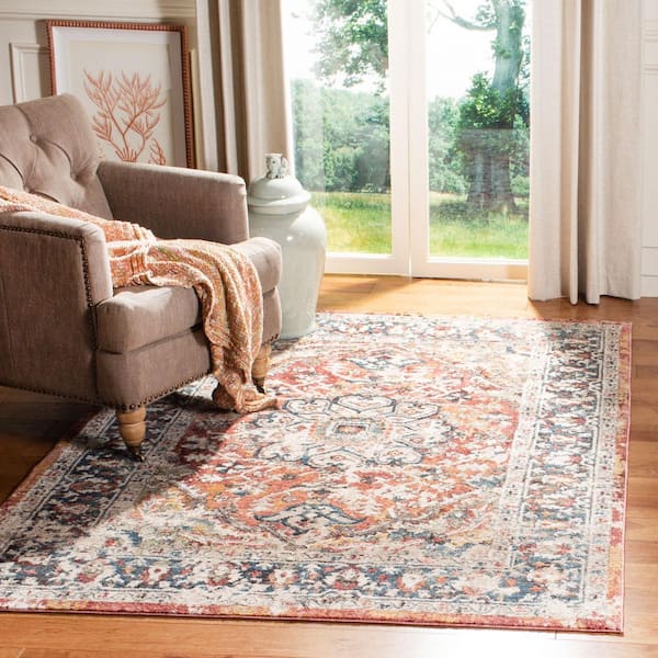Carlyle 3 ft. x 5 ft. Orange/Blue Distressed Oriental Area Rug