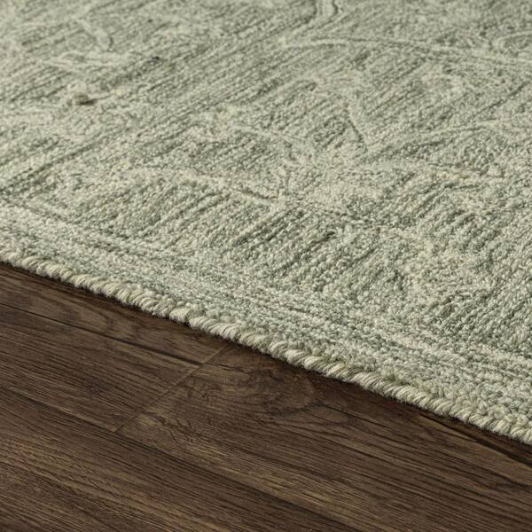 Jade Vintage Floral Hand-Tufted Wool Oriental Green 8 ft. x 10 ft