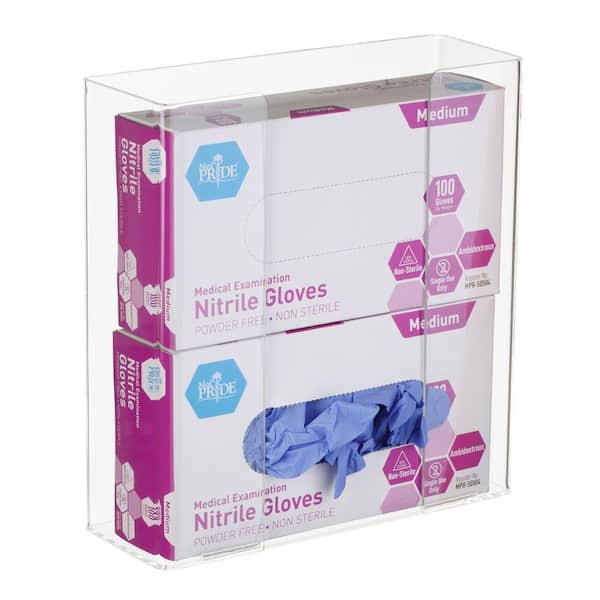 Double Box Capacity Wall Mount Acrylic Glove Box Dispenser Disposable Gloves Holder, Clear
