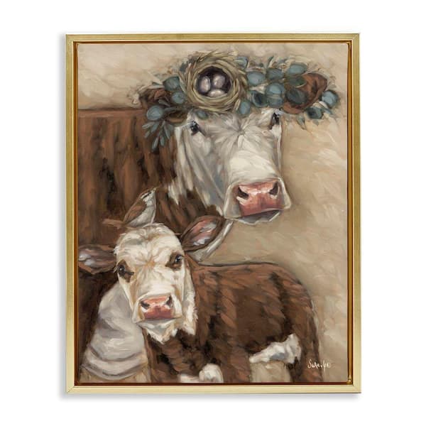 Stupell Industries Cow & Calf with Bird Nest by Sara G. Designs Gold ...