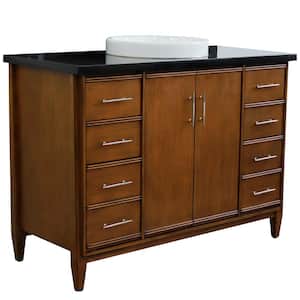 49 in. W x 22 in. D Single Bath Vanity in Walnut with Granite Vanity Top in Black Galaxy with White Round Basin