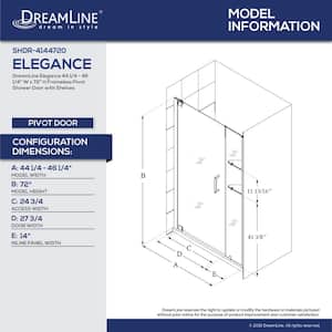 Elegance 44-1/4 in. to 46-1/4 in. x 72 in. Semi-Frameless Pivot Shower Door in Brushed Nickel