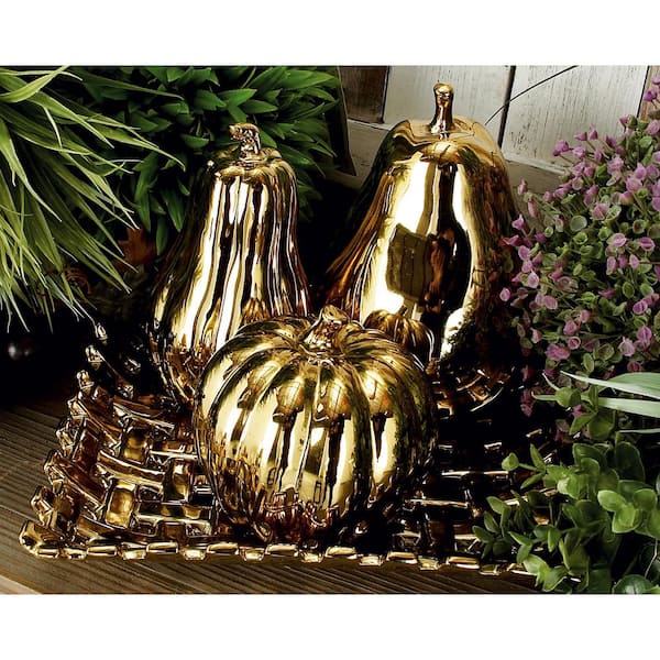 Litton Lane Gold Ceramic Decorative Fruit Sculpture with Plate (Set of 4)