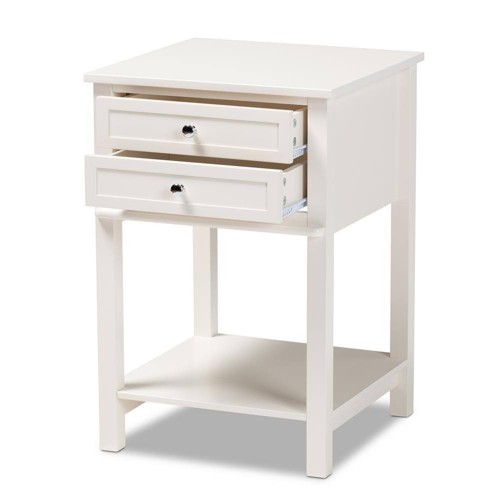 White Wood 2-Drawer Nightstand with Silver Knobs