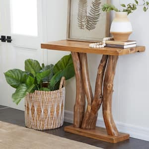 35 in. Brown Extra Large Rectangle Teak Wood Small Live Edge Tree Trunk Console Table