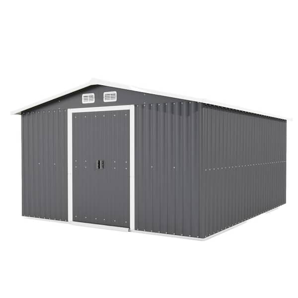 Unbranded 10 ft. W x 8 ft. D Outdoor Metal Storage Shed in Grey with Lockable Door, Shutter Vents & Hooks(80 sq. ft.)