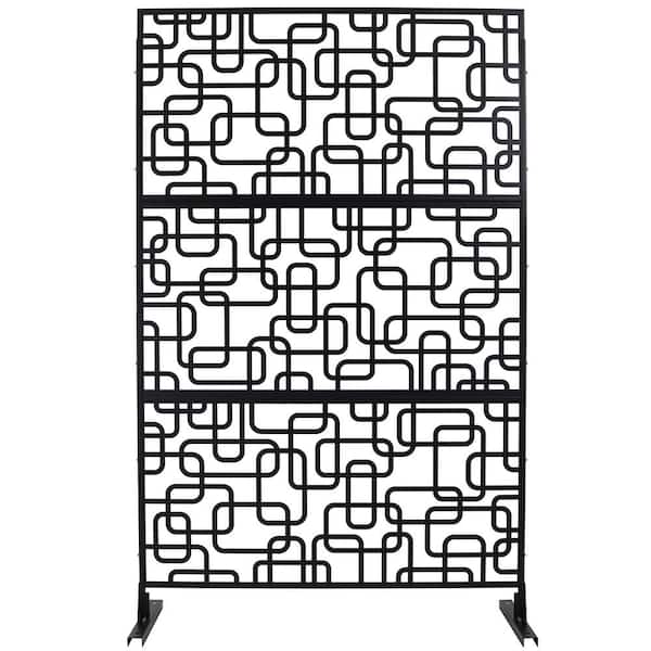 48 in. W x 76 in. H Black Steel Freestanding Privacy Fence Screen for Garden Fence