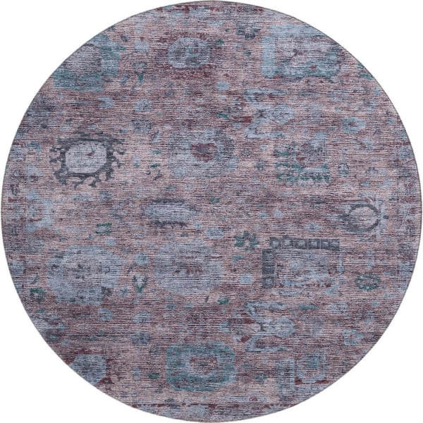 Mayfield Premium Machine Washable Abstract AMF2429 Plum 8 ft. x 8 ft. Round Rug