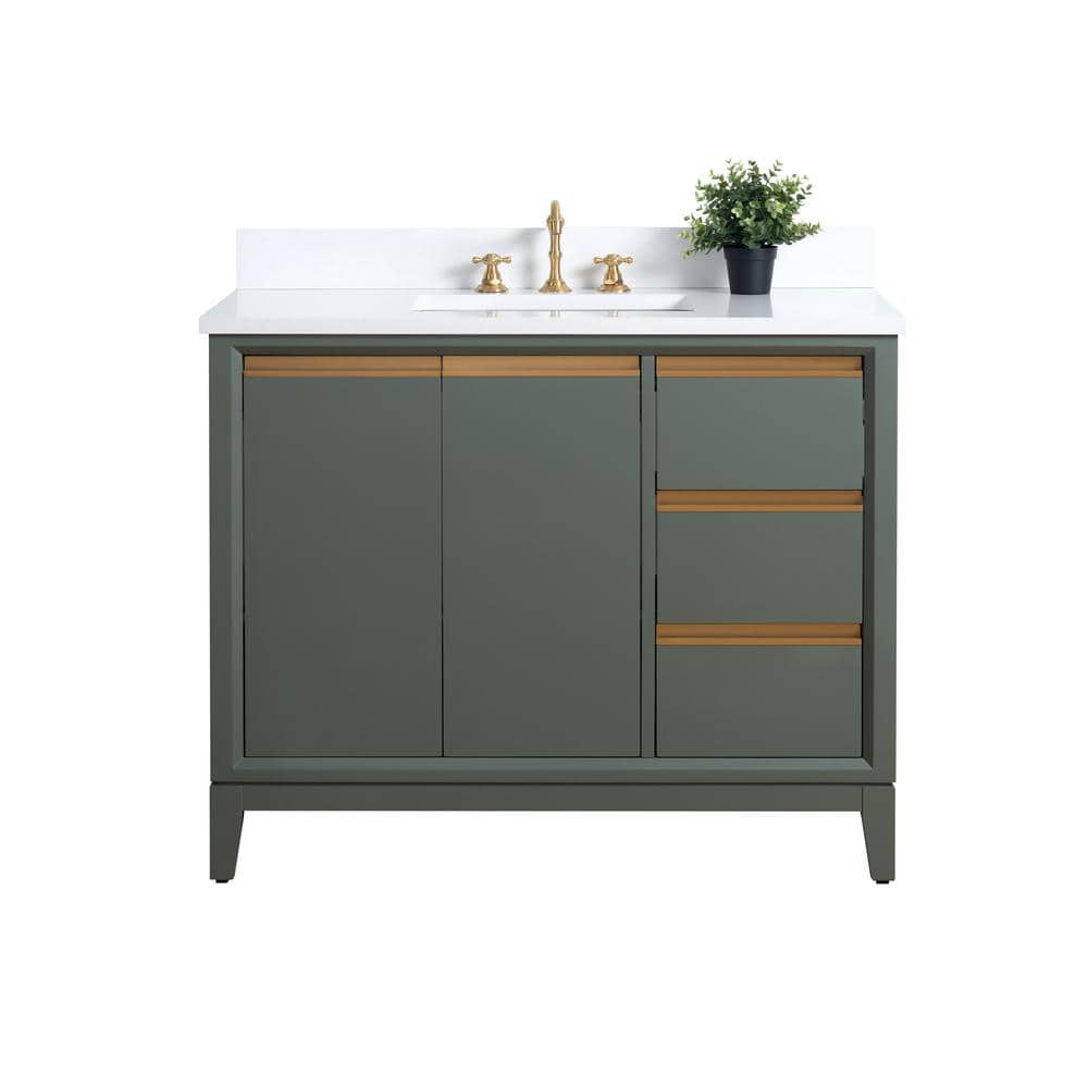 Vintage Green 42" Freestanding Bathroom Vanity with Marble Top