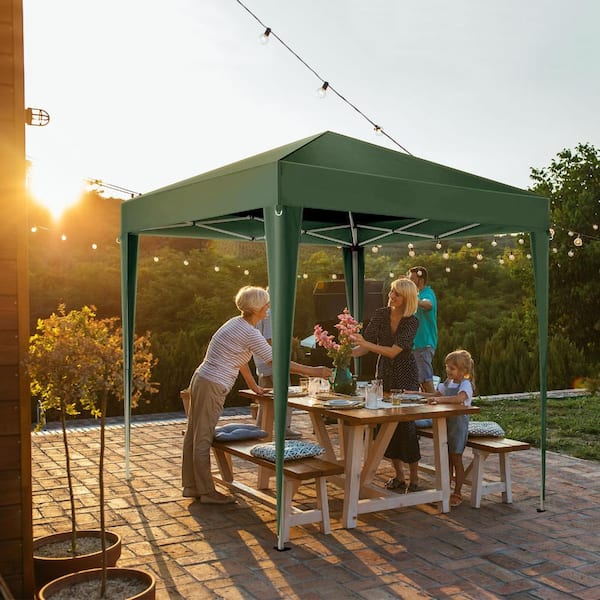 Otryad 7 ft. x 7 ft. Green Canopy Tent with Two Doors & Two