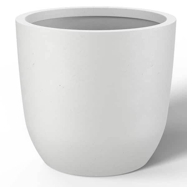 Lightweight 17in. x 15.5in. Crisp White Extra Large Tall Round Concrete Plant Pot/Planter for Indoor & Outdoor