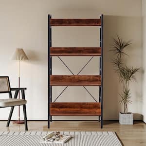 Tiger-head Brown 4-Shelf MDF Wooden Ladder Bookcase with Open Back