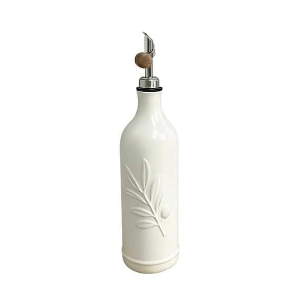 Ceramic White Oil Dispenser Bottle with Stainless Steel Spout and Funnel for Olive Oil Vinegar Coffee Syrup 1 Bottle