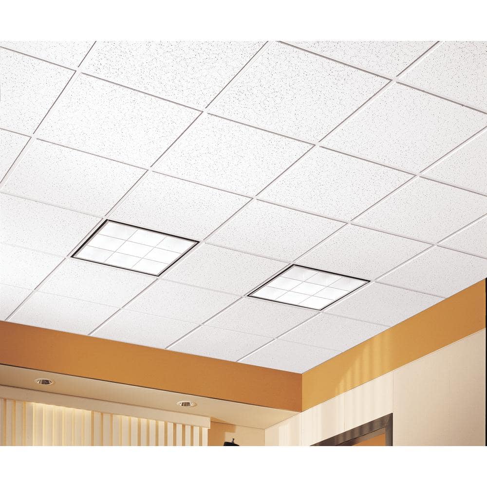 Cortega White Mineral Fiber Square Lay-In Ceiling Tile, 24x24x5/8