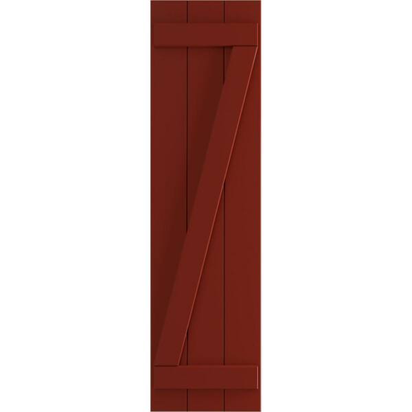 Ekena Millwork 16-1/8 in. x 54 in. True Fit PVC Three Board Joined Board and Batten Shutters with Z-Bar, Pepper Red (Per Pair)