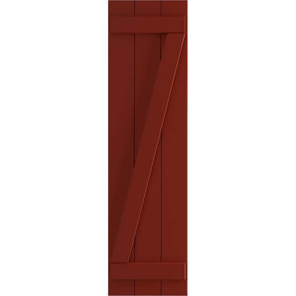 Ekena Millwork 16-1/8 in. x 59 in. True Fit PVC 3-Board Joined Board and Batten Shutters with Z-Bar Pair in Pepper Red