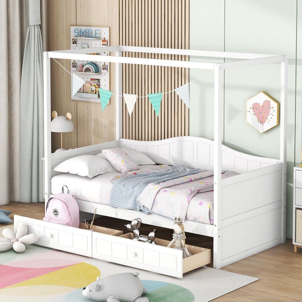 Yahuah White Wood Twin Size Canopy Daybed with 2 Drawers, Sofa Bed for Living Room price history on PriceWatchPro