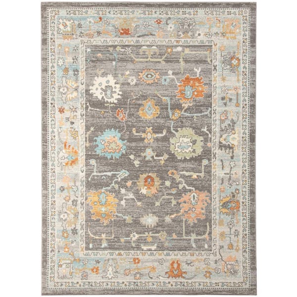 Bohemian 9x12 Area Rug Taupe Polypropylene Rectangle Low Pile Bordered Pattern Rugs for Living Room Dining Room Bedroom