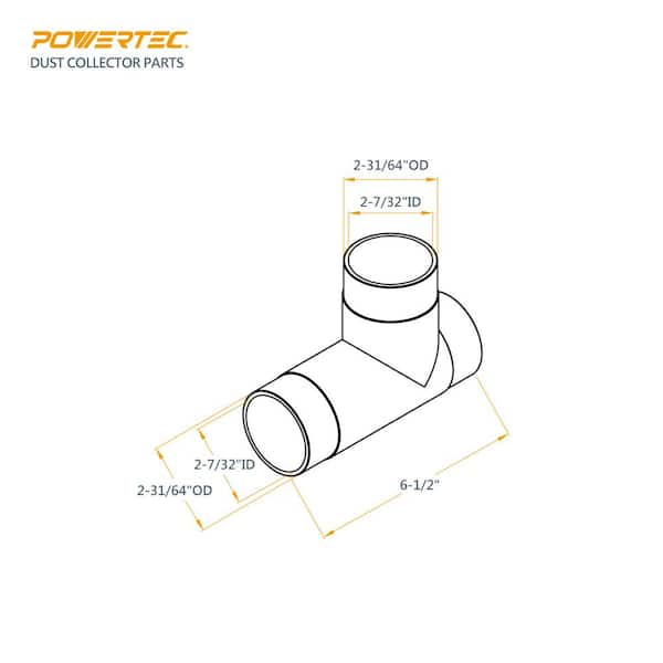 Raccord En T POWERTEC 70180 2-1/2 Pouces - Neuf Dans Son Emballage - Pour Systèmes D’aspiration/ventilation