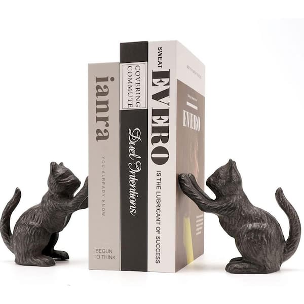 Black 5 in. x 3 in. Metal Vintage Cat Bookend, 1-Pair