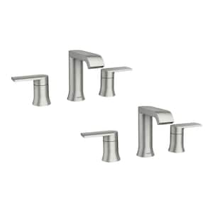 Genta 8 in. Widespread Double Handle Bathroom Faucet w/ Drain Kit Incl. in Brushed Nickel (2-Pack)(Valve Included)