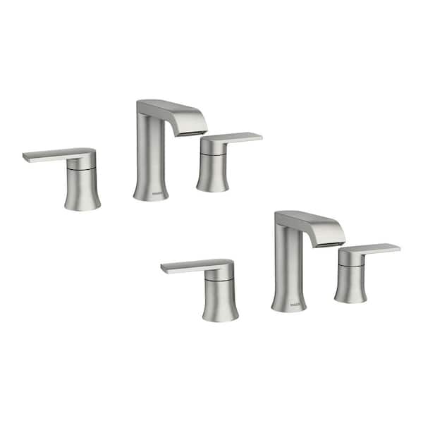 MOEN Genta 8 in. Widespread Double Handle Bathroom Faucet w/ Drain Kit Incl. in Brushed Nickel (2-Pack)(Valve Included)