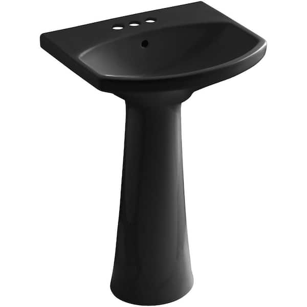 KOHLER Cimarron 4 in. Centerset Vitreous China Pedestal Combo Bathroom Sink in Black Black with Overflow Drain