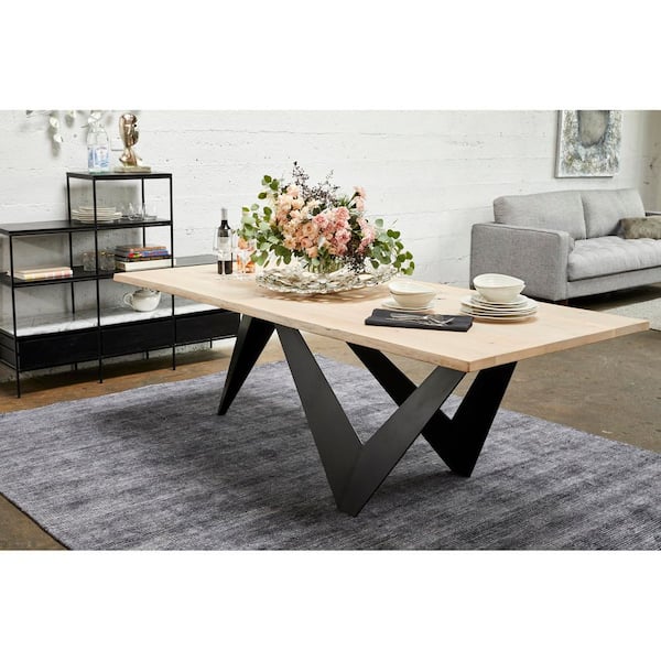 Reagan Contemporary Natural Solid Oak Wood 88 in. Iron Trestle Base Rectangle Dining Table, (Seats-8)