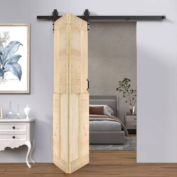ISLIFE S Style 48 in. x 84 in. (24 in. x 84 in. 2-Panels) Unfinished Solid Wood Bi-Fold Door with Hardware Kit Assembly Needed