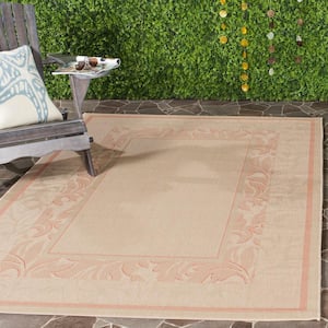 Courtyard Natural/Terracotta 4 ft. x 6 ft. Border Indoor/Outdoor Patio  Area Rug