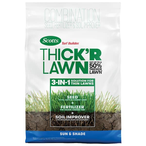 Scotts Turf Builder 12 lbs. 1,200 sq. ft. THICK'R LAWN Grass Seed, Fertilizer, and Soil Improver for Sun & Shade