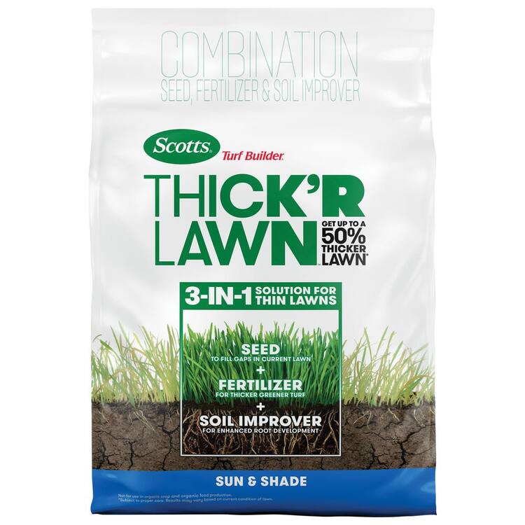 Scotts Turf Builder 12 lbs. 1,200 sq. ft. THICK'R LAWN Grass Seed, Fertilizer, and Soil Improver for Sun & Shade
