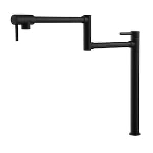 Deck Mount Pot Filler Faucet Folding Kitchen Faucet with Stretchable Double Joint Swing Arms in Matte Black