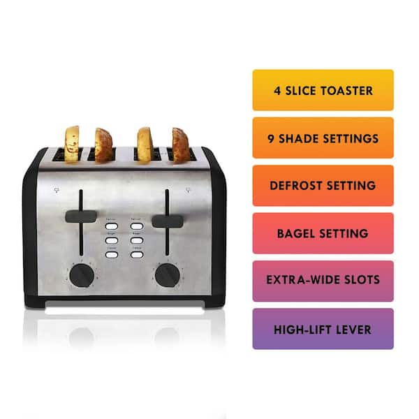 Buydeem 4-Slice Mellow Yellow Extra-Wide Slot Toaster with Removal Crumb Tray and 7-Shade Settings