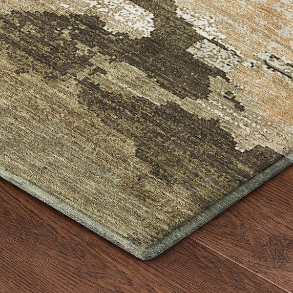 Mayfield Premium Machine Washable Abstract AMF2434 Khaki 8 ft. x 10 ft. Area Rug