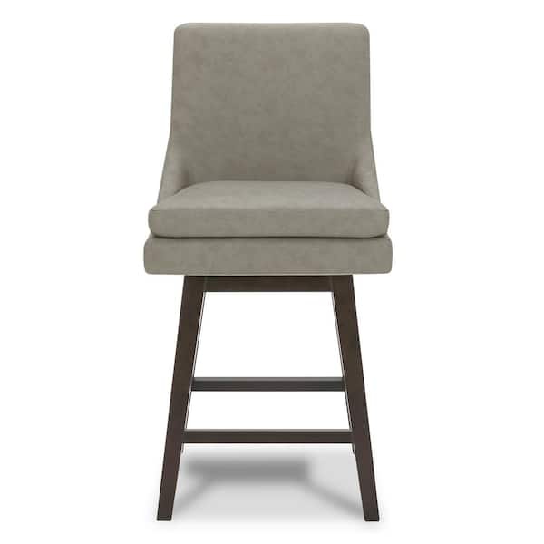 Spruce & Spring Fiona 26.8 in. Stone Gray High Back Solid Wood Frame Swivel Counter Height Bar Stool with Faux Leather Seat