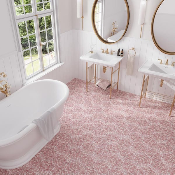 Zenith 4 in. x 5 in. Matte Blush Pink Porcelain Hexagon Wall and Floor Tile Sample
