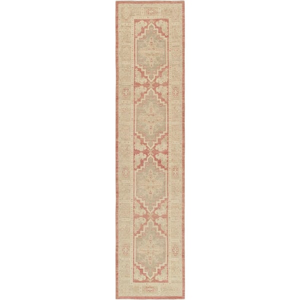 Pasargad Home Oushak Coral/Beige 3 ft. x 13 ft. Floral and Botanical Wool Runner Area Rug