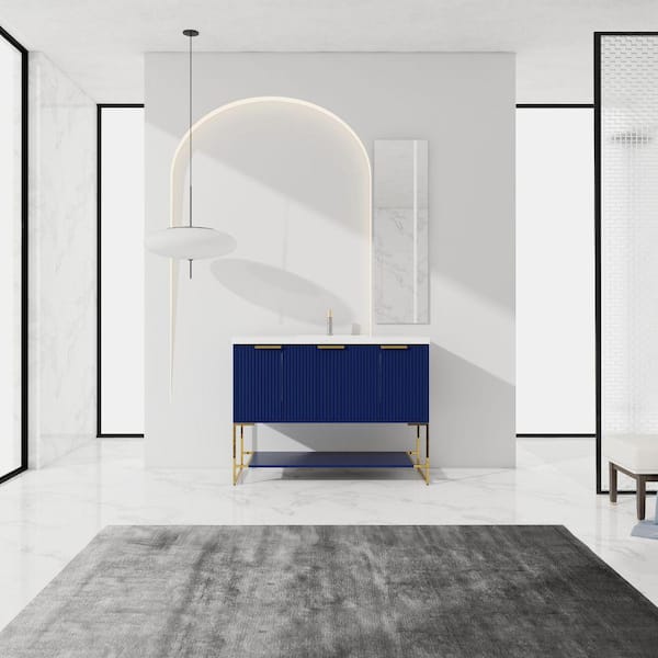 Xspracer Victoria 48 in. W x 18 in. D x 35 in. H Freestanding Modern Design Single Sink Bath Vanity with Top and Cabinet in Blue