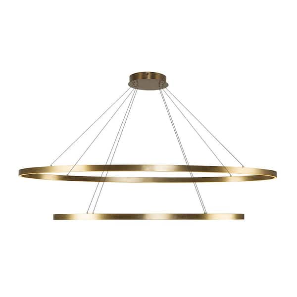 KUZCO Ovale 72-Watt 2 Layer 2-Light Integrated LED Brushed Gold Chandelier