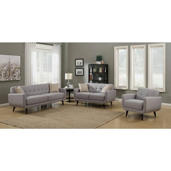 AC Pacific Crystal Upholstered Mid-Century 3-Piece Gray Living